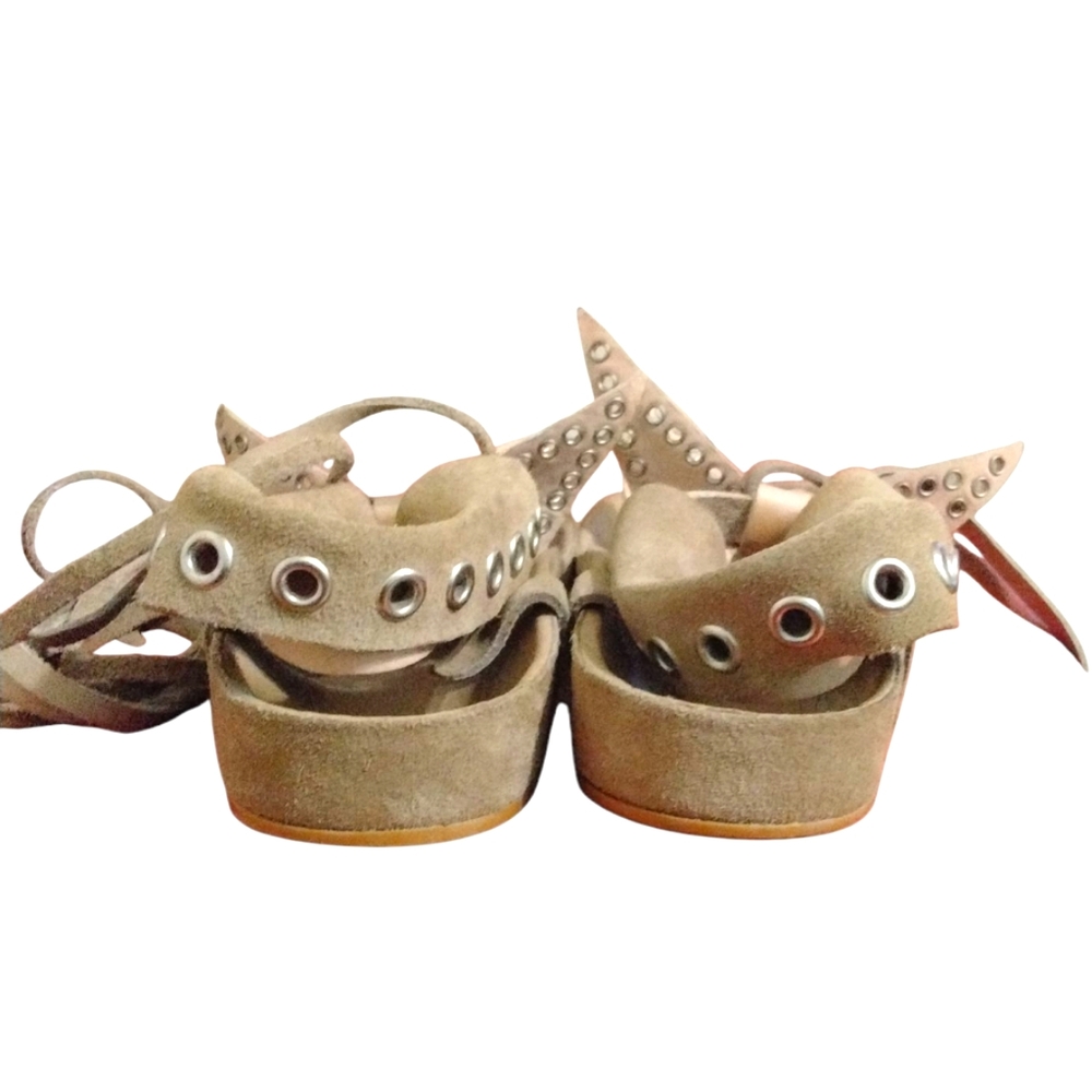 Isabel Marant Tan Leather Lace Up Sandals Size 6 Studded Thongs - Picture 6 of 12